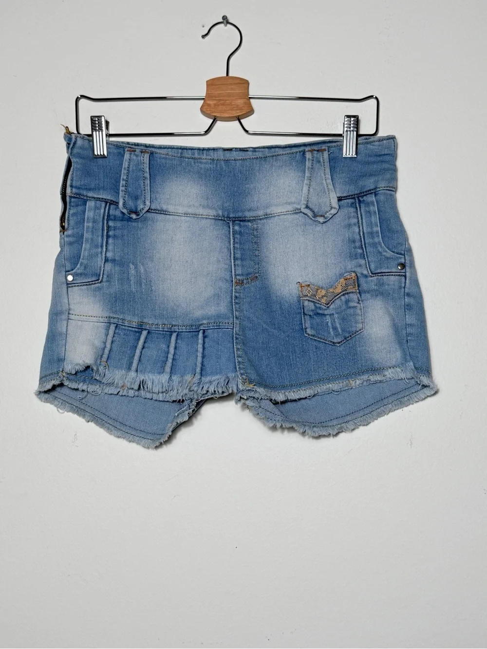 Frayed Light Blue Denim Skort Shorts